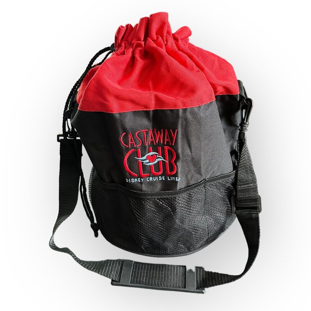 Disney Cruise Line DCL Castaway Club Red Black Drawstring Duffle Sack Bag NEW - Picture 2 of 3